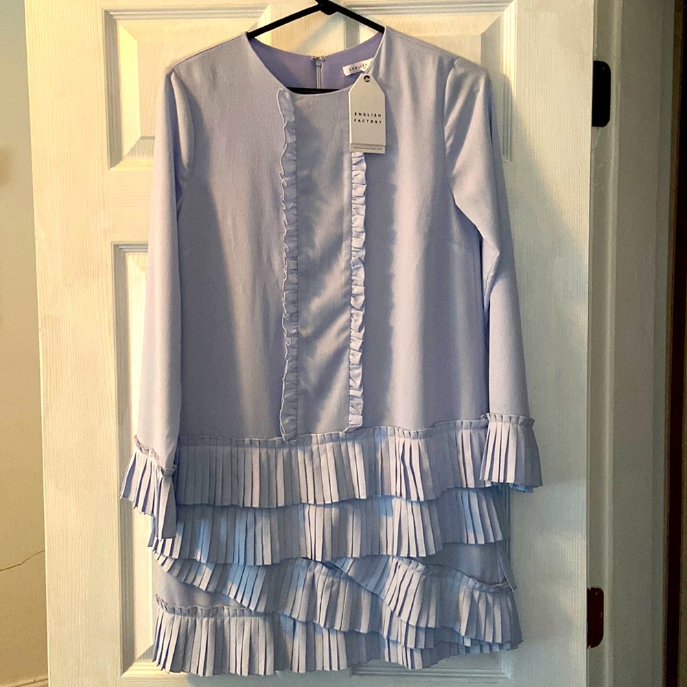 NWT English Factory sky blue Pleated & Ruffled Mini Dress
